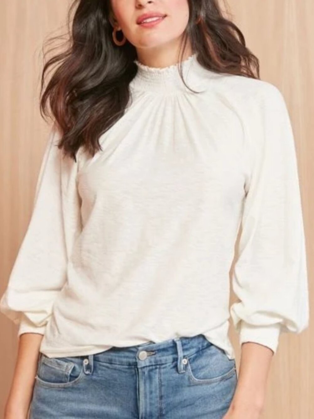 Nation LTD  Melanie Smocked Peasant Tee Off White Women's Medium